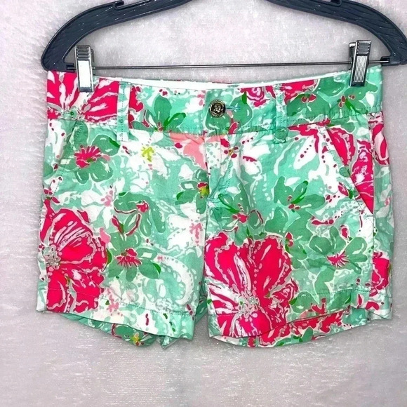 Lilly Pulitzer Women's Size 00 The Callahan Short Mint Green Pink Floral - Picture 1 of 9
